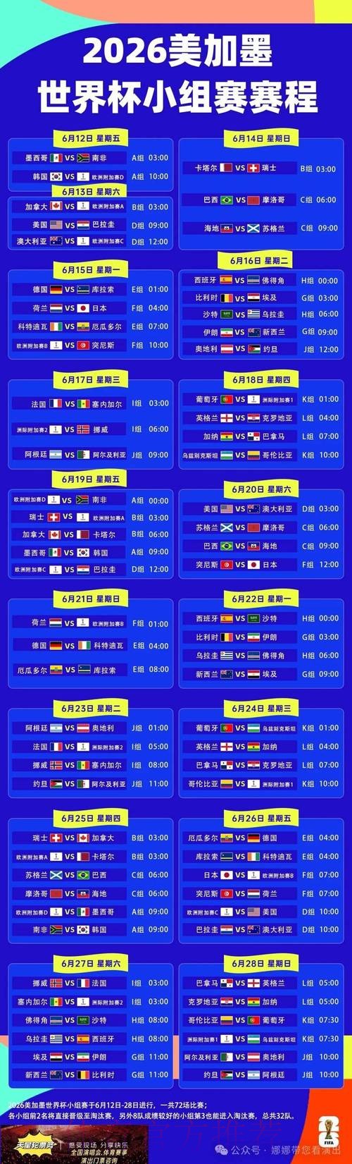 2026世界杯完整赛程详细安排实时赛程官网入口